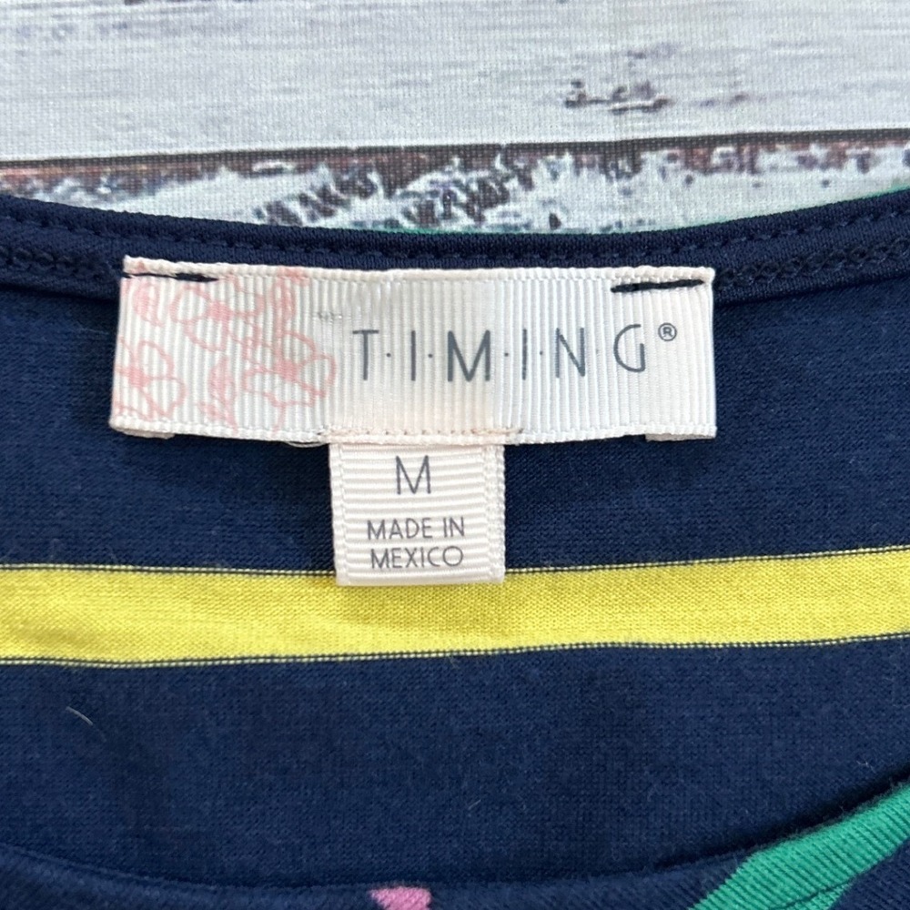 Timing Womens Navy Multi Color Striped Twist Front Crop Top Shirt M‎ - Picture 2 of 7